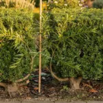 Haie trouée : guidez les branches souples des arbustes voisins vers les ouvertures