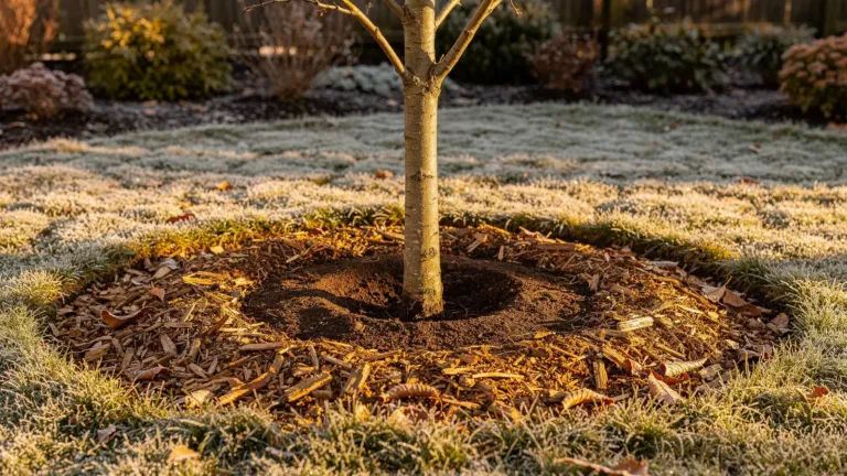 Jeunes arbres : comment disposer le paillis contre le gel sans couvrir le collet