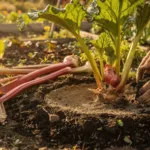 Rhubarbe : retirez les tiges flétries et paillez sans couvrir la couronne