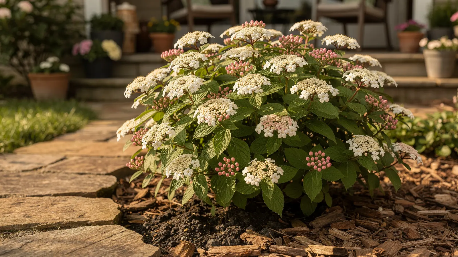 Viorne de Corée : moins gourmande en eau que l’hortensia, elle demande un sol frais Viorne de Corée : moins gourmande en eau que l’hortensia, elle demande un sol frais